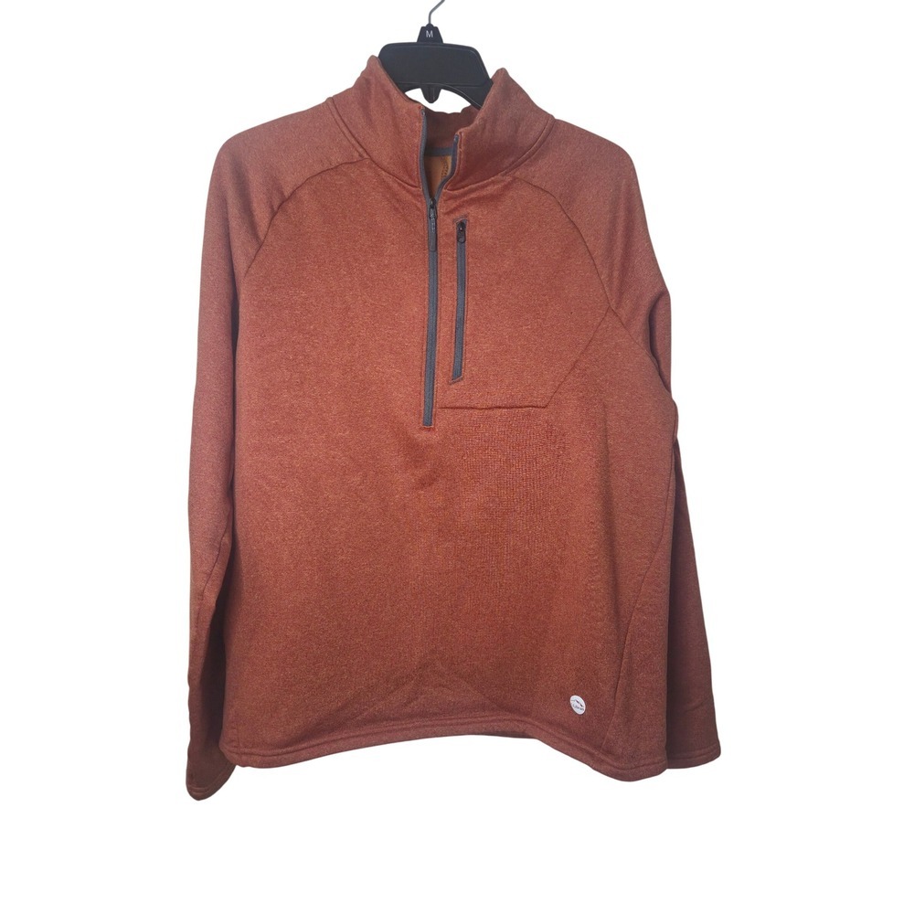 LL Bean Mens Ridge Fleece Quarter Zip Pullover Rust Orange Heathered Medium M